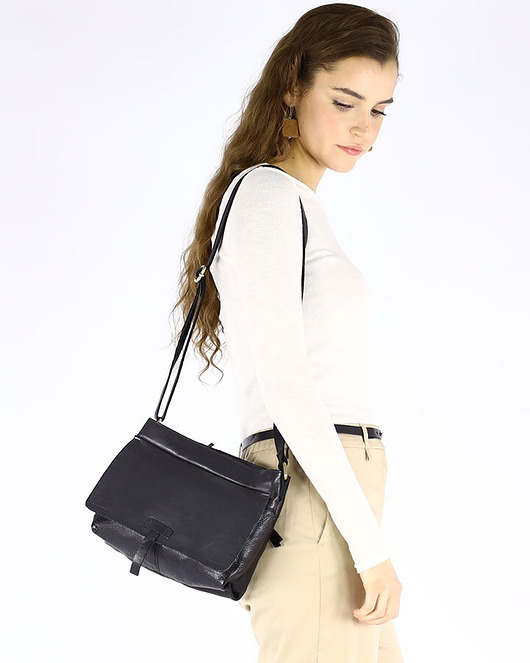 torby na ramię Torebka skórzana listonoszka damska messenger bag - MARCO MAZZINI czarny