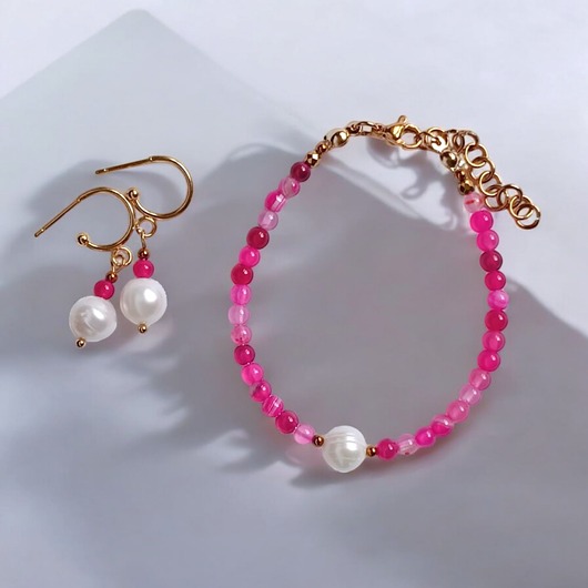 komplet biżuterii RAZEM TANIEJ! bransoletka & kolczyki : fuchsia & pearl collection