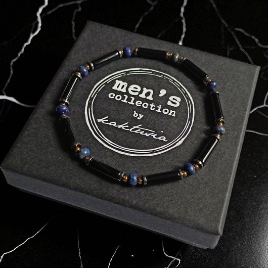 biżuteria męska SIŁA, OPTYMIZM : delikatna bransoletka : LAPIS LAZULI, ONYKS