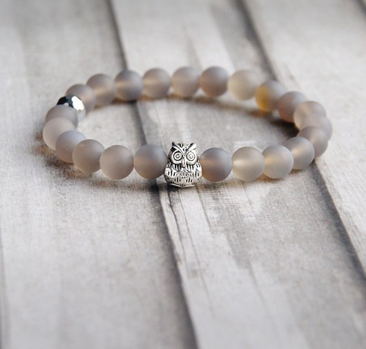 bransoletki z kamieni naturalnych AGAT szary & sowa :: na prezent