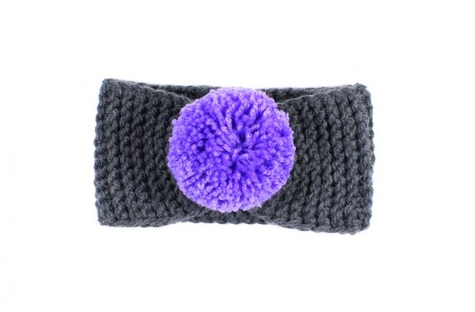 opaska ciemnoszara pompon fioletowy RękaProduction