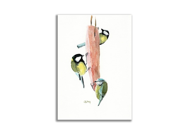 grafiki i ilustracje Akwarela ręcznie malowana "Sikorki"
