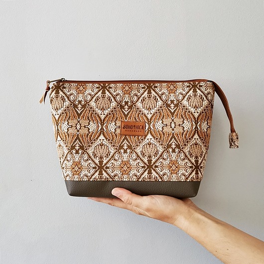 kosmetyczki Kosmetyczka podróżna XL pojemna boho beżowa