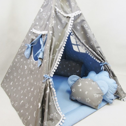 Dwustronne Tipi + Mata + Poduszki Grey Blue Enitka Sweet Baby Room