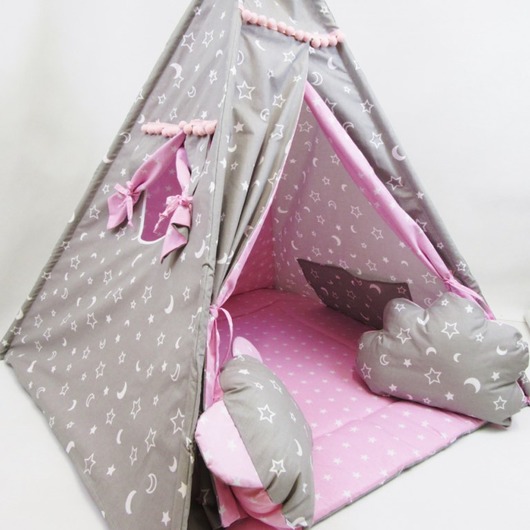 Namiot Tipi +Mata + Poduszki Szaro Różowy Enitka Sweet Baby Room