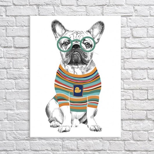 obrazy OBRAZ NA PŁÓTNIE -  60x80 BULLDOG HIPSTER