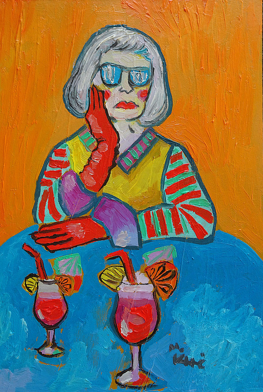 obrazy Obraz ręcznie malowany portret babcia z drinkiem