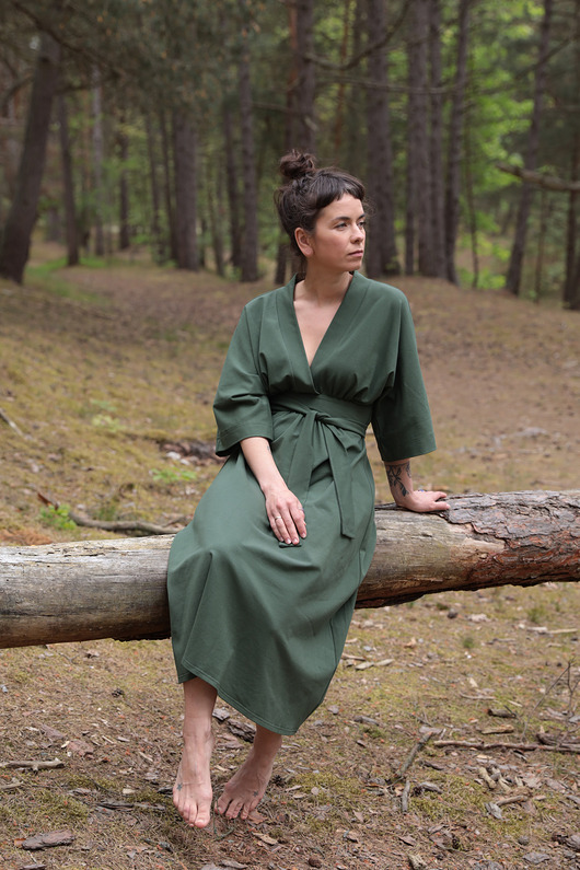 sukienki maxi damskie Sukienka Kimonowa Khaki