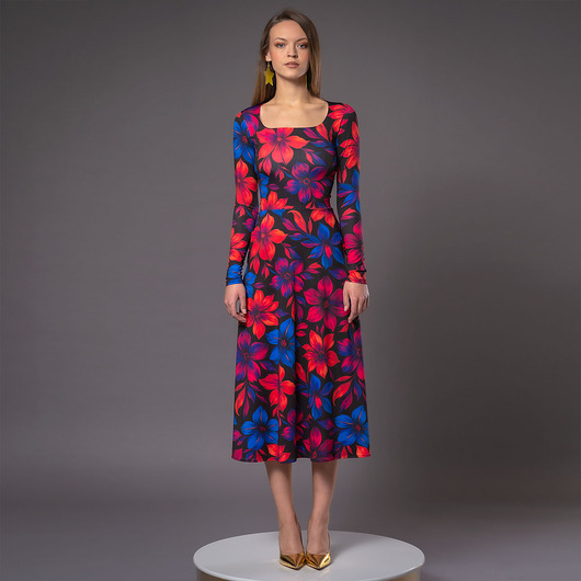 sukienki midi damskie Sukienka z dekoltem karo - Karla Flower Power