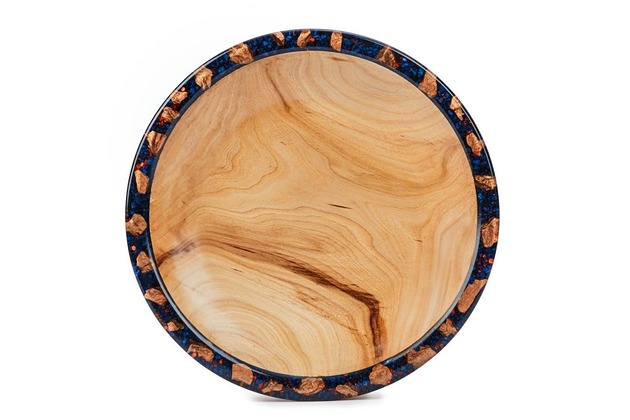 talerze, miski Królewski półmisek z wiązu inkrustowany złotymi kamieniami