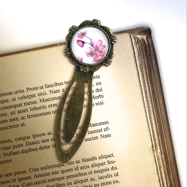 zakładki do książek Zakładka do książki - Kwitnąca wiśnia - klips, brąz