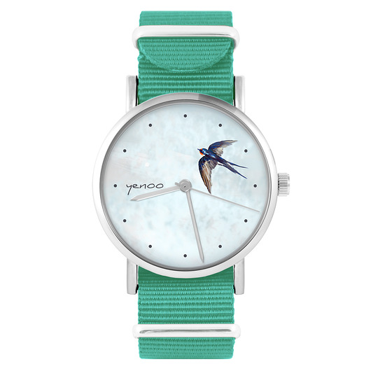 zegarki damskie Zegarek -  Jaskółka - turkusowy, nylonowy