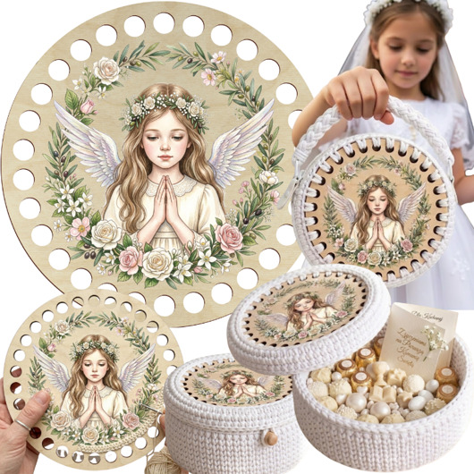 makramy Baza Dno do Szydełkowania Koszyka Pudełka KOLOROWA 15cm na Komunię Pamiątka