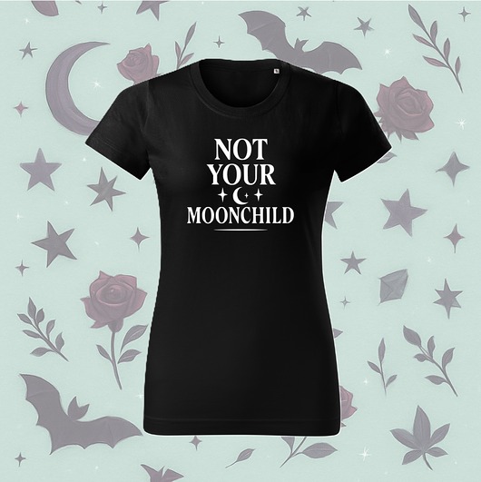 t-shirt damskie Czarna Koszulka Witchcore z Napisem Not Your Moonchild  Magia i Bunt