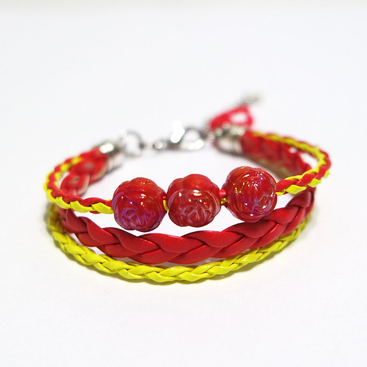 bransoletki - inne Bransoletka - Czerwona, żółta - rzemienie, neonowa