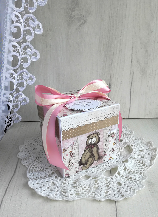 Exploding box z zabawkami róż, chrzest Lulaczkowo