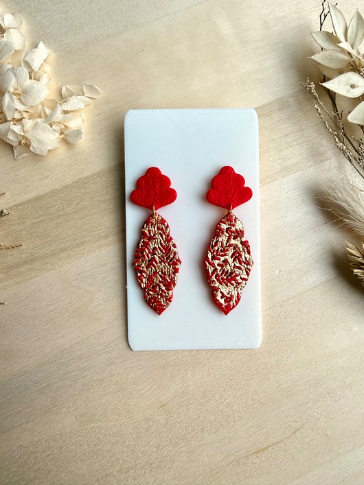 kolczyki z masy plastycznej Kolczyki ornament roślinny - czerwono-złote