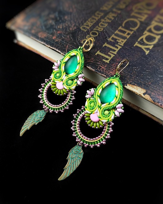 kolczyki soutache Zielone Anioły kolczyki sutasz