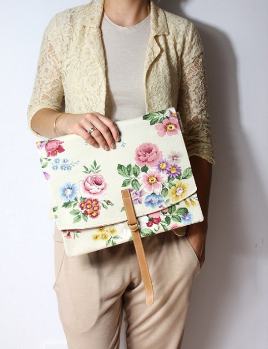 Kopertówka satin floral + leather Zuzia Górska