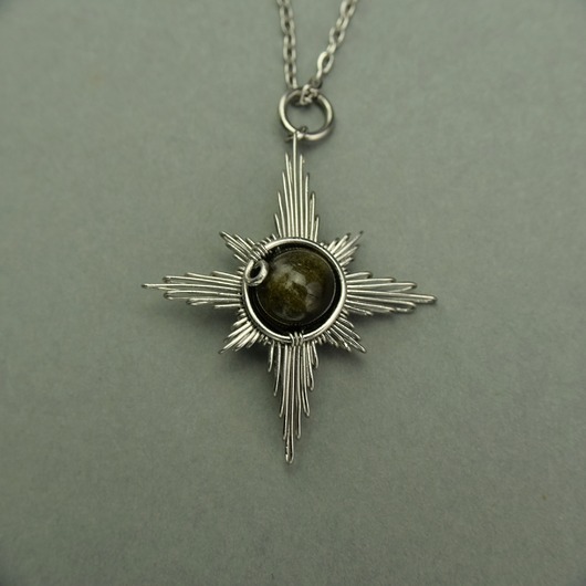 wisiory Wisiorek róża wiatrów obsydian złocisty wire wrapping