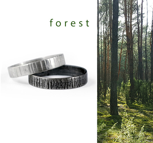 Dwie obrączki FOREST - srebro fakturowane COCONUT
