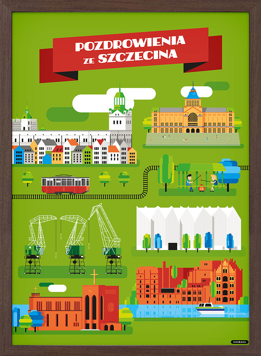 Plakat Pozdrowienia ze Szczecina, 50x70 NIEMAPA