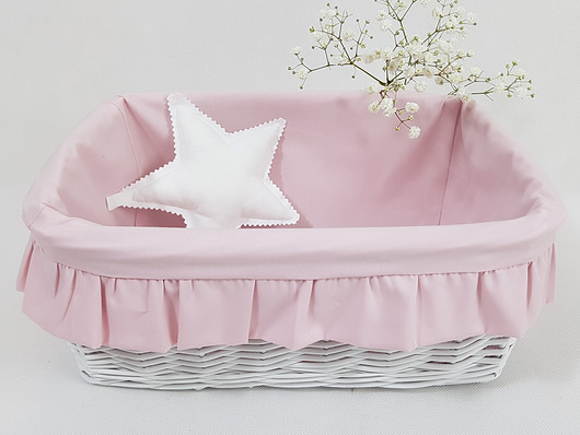 Koszyk wiklinowy DUŻY, z falbanką pudrowy róż Love White