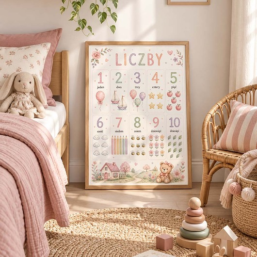 obrazy i plakaty do pokoju dziecięcego Plakat edukacyjny LICZBY dla dziewczynki