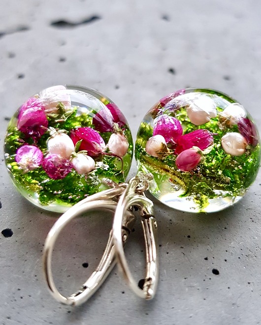 Kolczyki srebrne z mchem i wrzosem Grol Jewellery