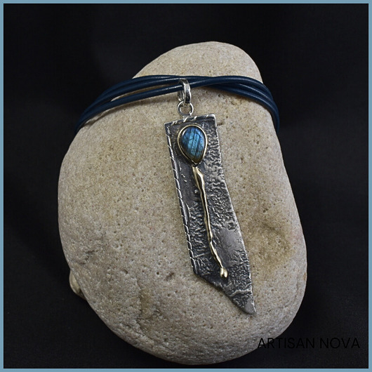 srebrne naszyjniki Naszyjnik Wisiorek ze Srebra, Złota i Labradorytu