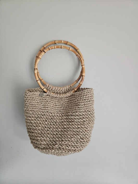 torebki do ręki Torba ze sznurka konopnego z bambusową rączką