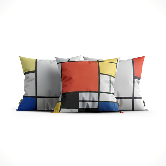 poduszki z grafiką Zestaw trzech poduszek - Mondrian - Czerwony żółty niebieski