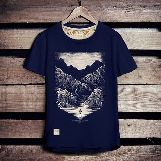 t-shirty męskie Koszulka podróżnicza GÓRY i CZŁOWIEK granatowa Polska - L