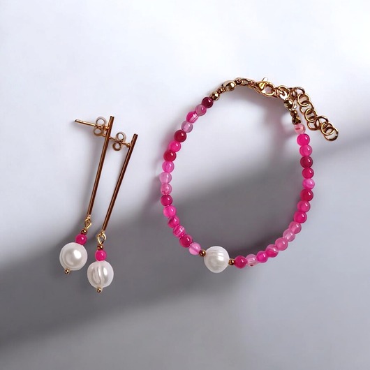 komplet biżuterii RAZEM TANIEJ! bransoletka & kolczyki : fuchsia & pearl collection
