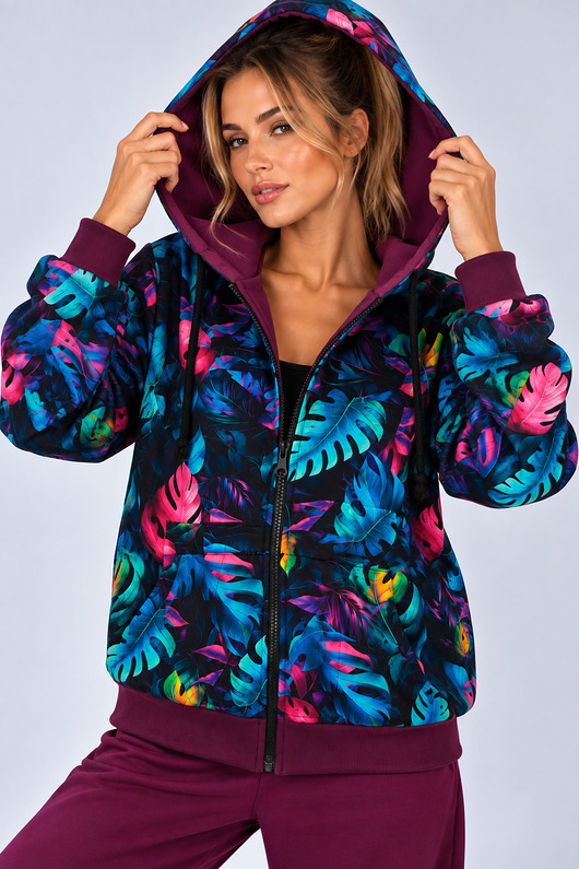 bluza z kapturem damska Bluza Na Zamek ,,SUZANA" Print