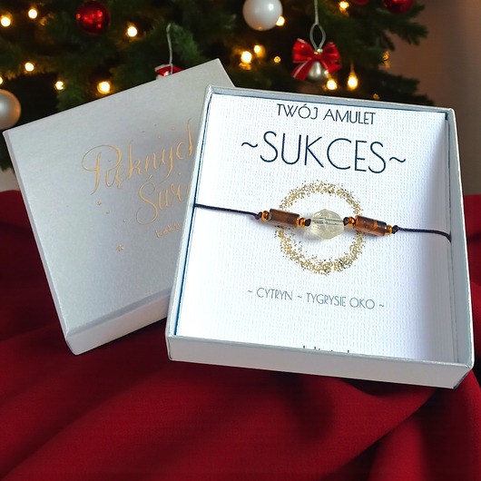 bransoletki z kamieni naturalnych Amulet - SUKCES - świąteczne pudełko - cytryn, tygrysie oko