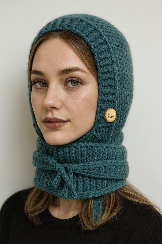 czapki damskie Ciepła balaclava kominiarka kaptur z szalikiem zamiast czapki wełna alpaca