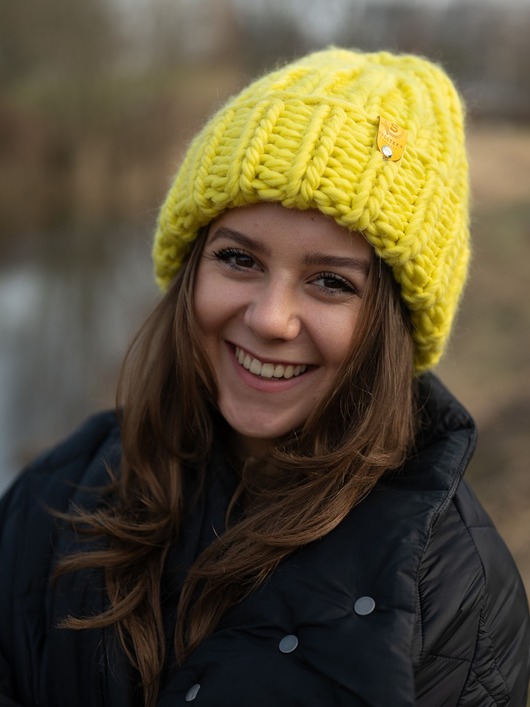 czapki damskie Gruba czapka wełniana peruvian WOOLY cytrynka