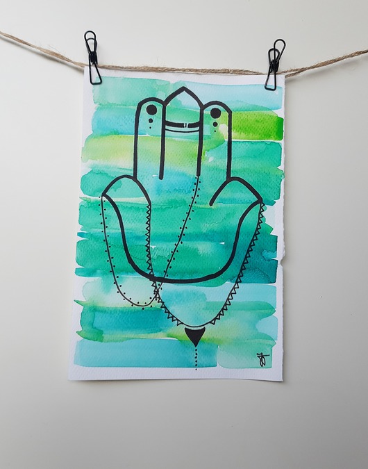 grafiki i ilustracje Karta Zielona Chamsa, akwarela