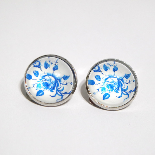 klipsy Klipsy - Niebieska róża - duże