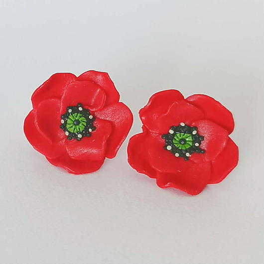 kolczyki z masy plastycznej Czerwone kolczyki maki