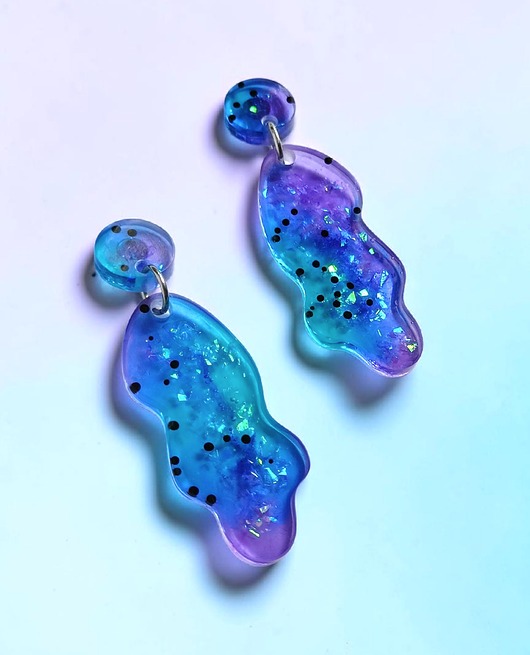 kolczyki z żywicy UNIKATOWE kolczyki z żywicy : HOLO : kolekcja MERMAID