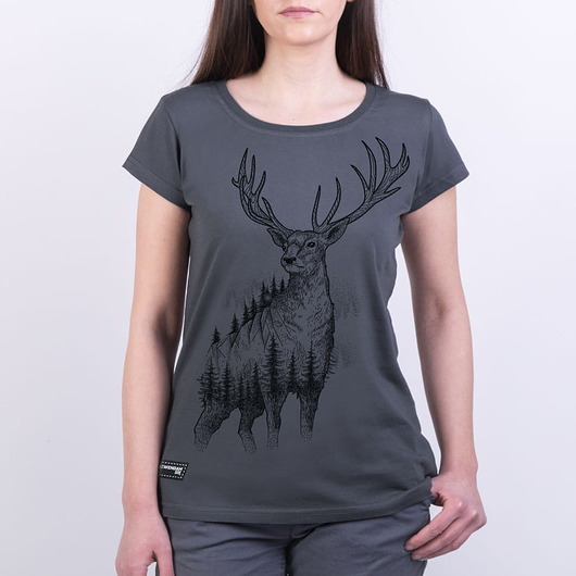 t-shirt damskie Koszulka damska JELEŃ SZLACHETNY ciemnoszara