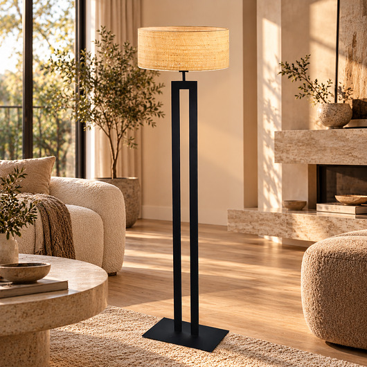 lampy podłogowe Czarna nowoczesna lampa podłogowa do czytania w salonie KALIFORNIA BOHO