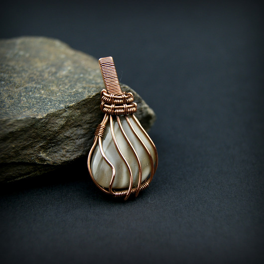 wisiory Krzemień pasiasty wisiorek wire wrapping