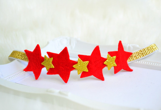 Opaska  wianek z gwiazdek czerwona ŚWIĘTA FairyBows