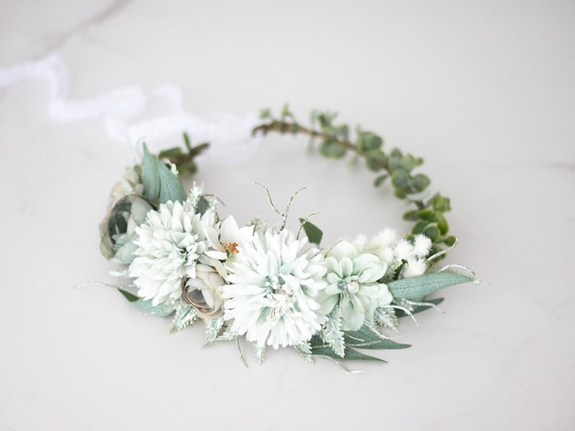 Ślubne ozdoby do włosów Miętowy wianek na głowę boho