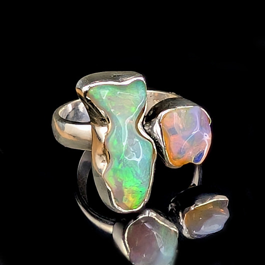 pierścionki srebrne Pierścionek Gemini- surowe opale