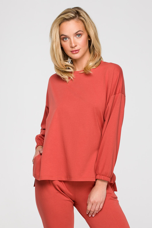 piżamy damskie Bluzka do spania z długim rękawem-karminowa(LA-122)
