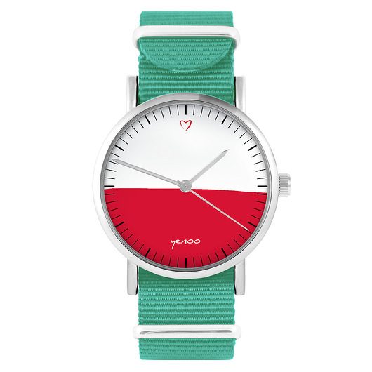 zegarki unisex Zegarek -  Polska flaga - turkusowy, nylonowy